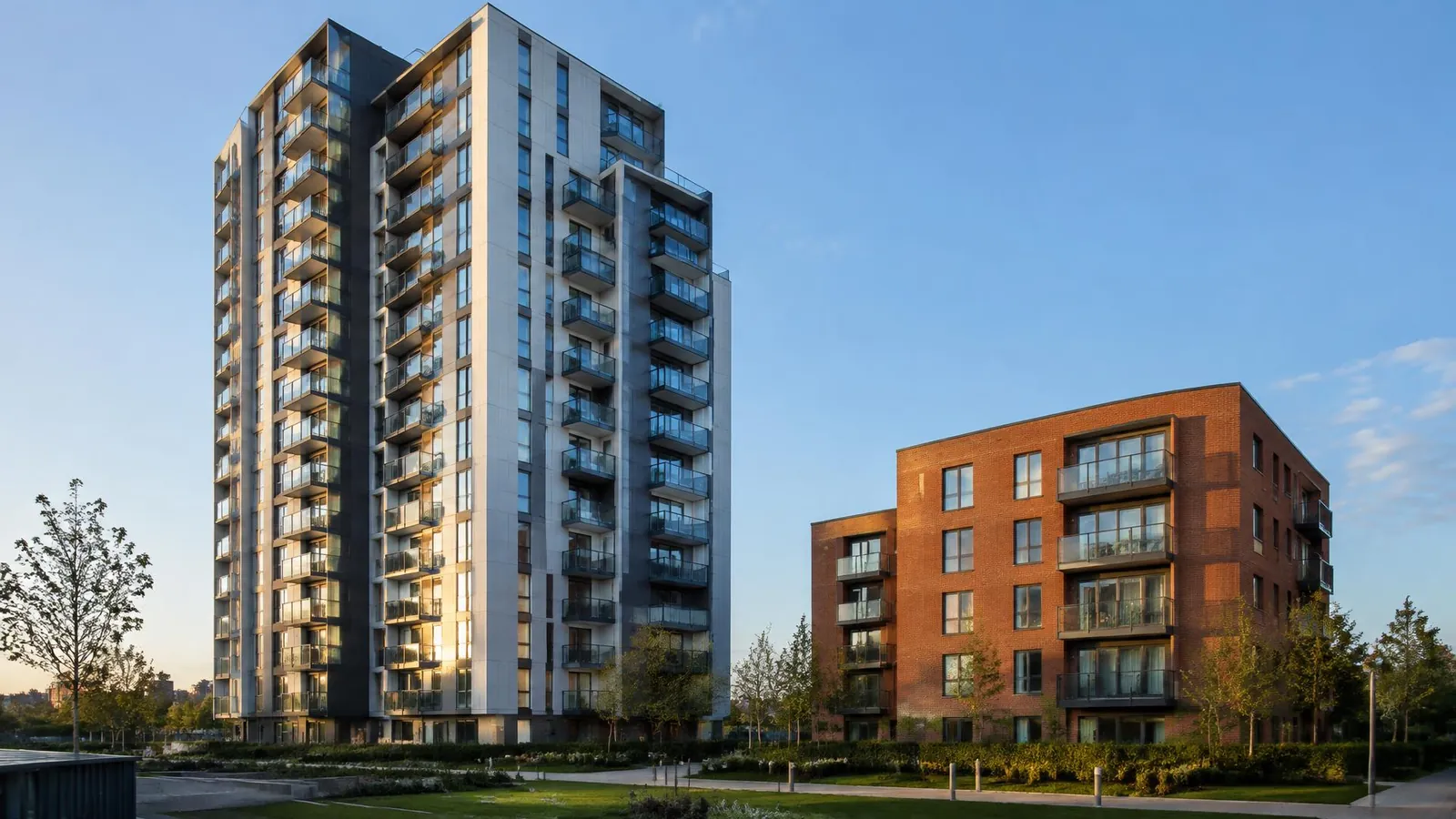 High-rise and low-rise blocks of flats in England